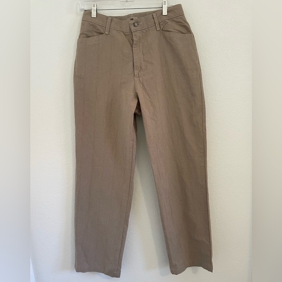 Y2K LEE sz 12 Cotton Stretch Khaki Pin Stripe High Waisted Trouser Style Pants - Picture 1 of 5